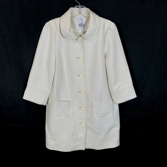 Womens Size 2 Tibi Cream 60s Mod Textured Basketweave Button Front Jacket - Picture 1 of 3